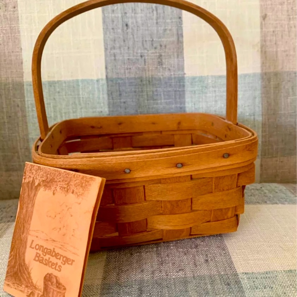 Longaberger Brown Woven Basket with Lace Accent